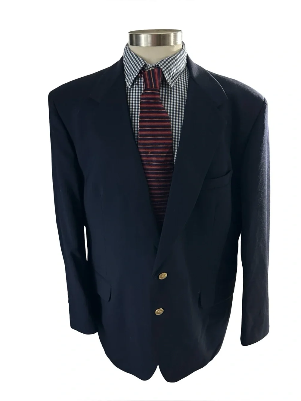 Vtg Stafford Navy Blue Wool Suit Jacket Sports Coat Tailored In USA Sz 46R NWOT